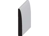 Profile view of a primed white base board moulding