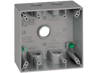 Weatherproof 2 Gang Outdoor 3 Holes Outlet Box, 1/2 In  Gray
