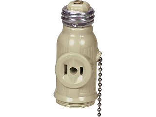 Light Socket To 2 Outlet Plug Adapter With Pull Chain, Ivory
