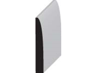 Profile view of a primed white base board moulding