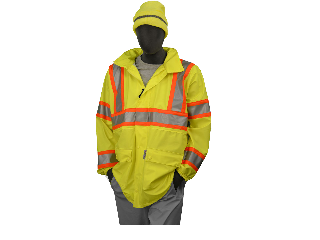 Hign Visibility Yellow DOT Rain Jacket with Concealed Hood (Sizes)