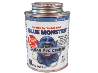 Click here to view larger image Blue Monster Clear PVC Cement, 4 OZ